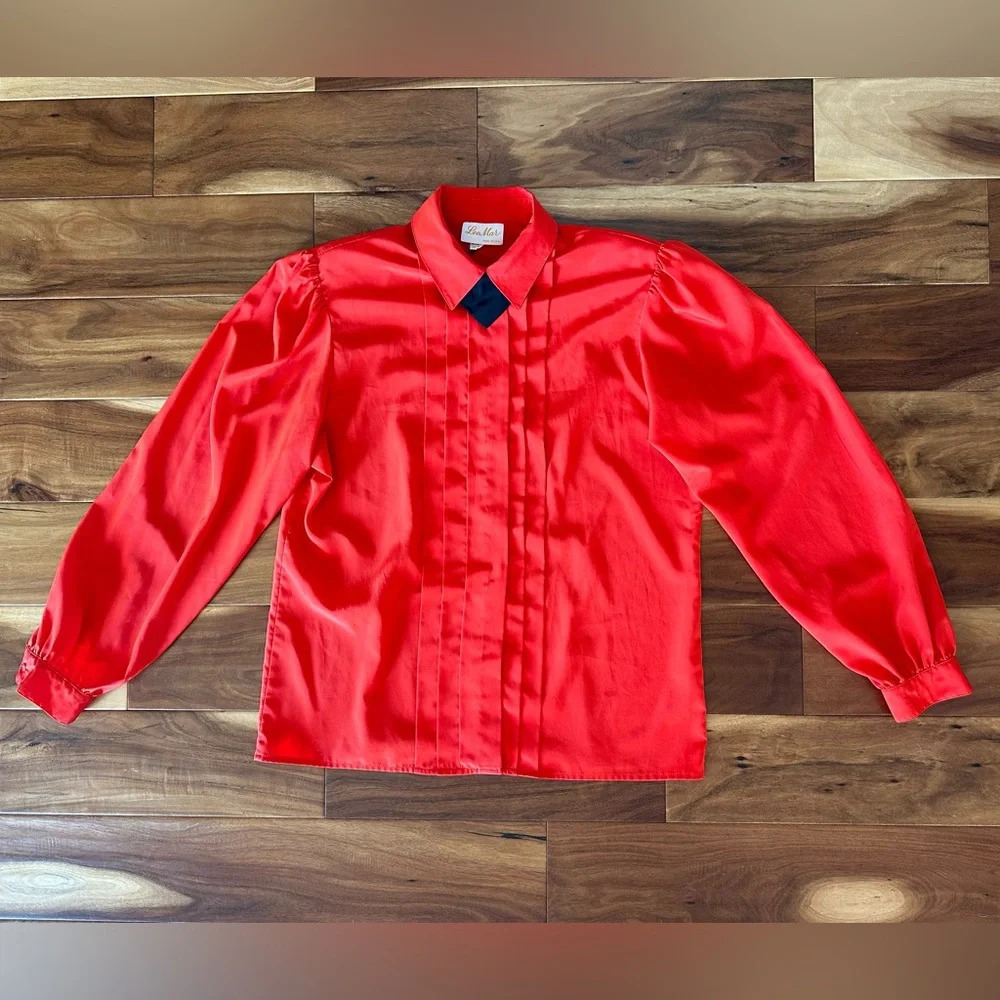 Lee Mar Red Vintage Button Up Blouse size 12